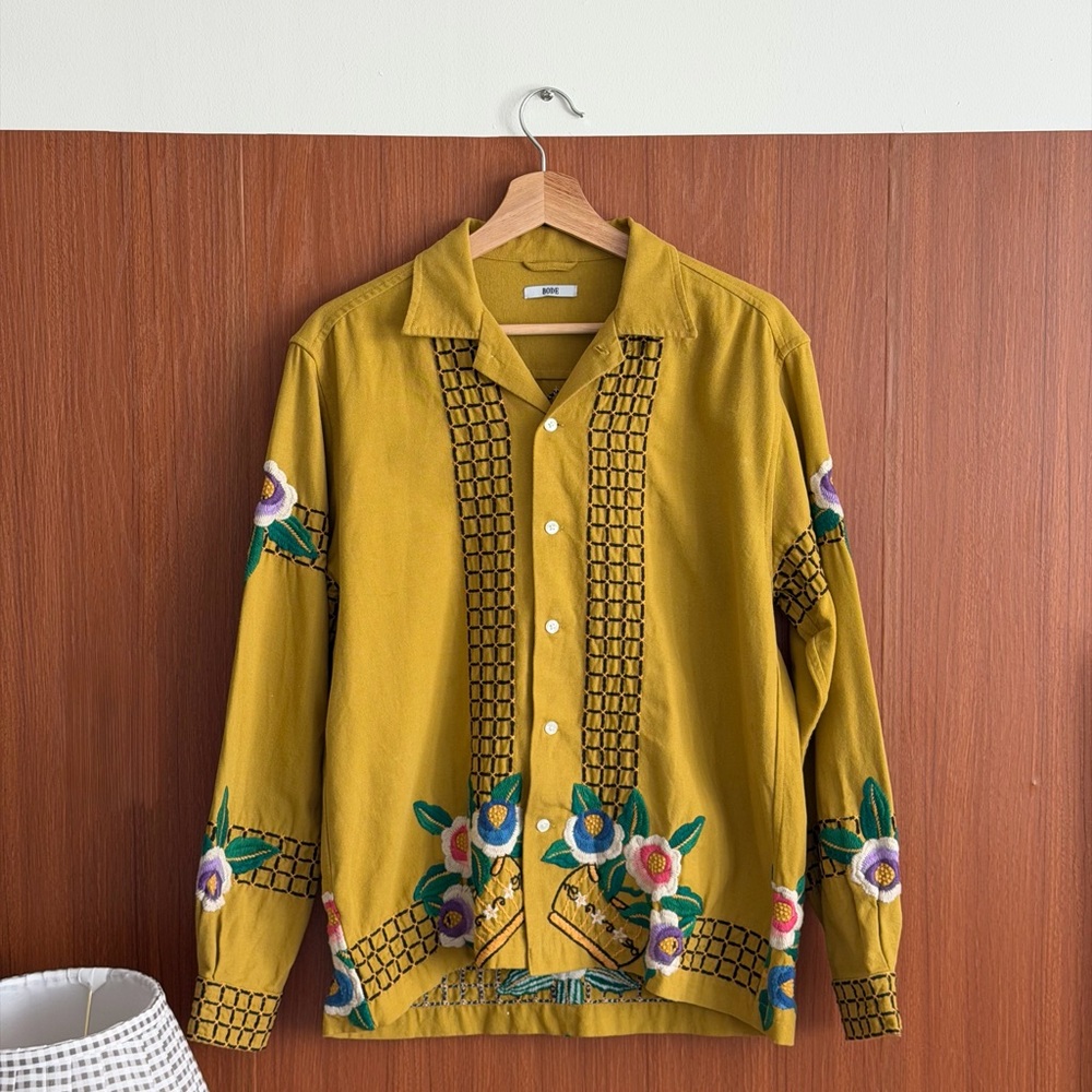 BODE - Garden Bed Embroidered Cotton Shirt - Yellow